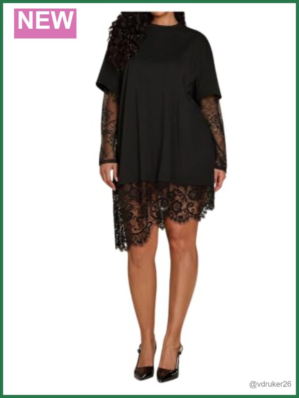 Plus Size Lace Sheer Mesh Long Sleeve Top Asymmetrical Hem